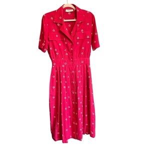 Vintage 1980’s Albert Nipon Executive Dress-Size Medium-Pleated-Button front